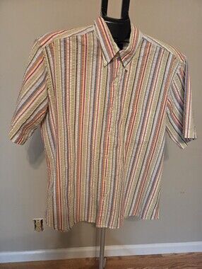 Lands End Men's Short-Sleeve Button-Down Seersucker  Striped Shirt - Multicolor